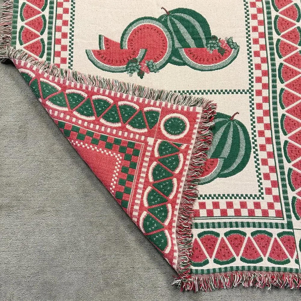 Vintage Watermelon Woven Tapestry Throw Blanket Fringed Summer Fruit 46